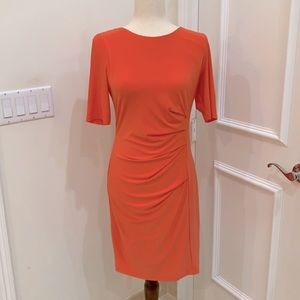 Eliza J size 6 fitted dress with rouging orange